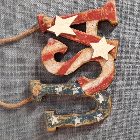 Americana Wall Art Box Sign 2 Ornament Set Wood Patriotic USA Star American July - Picture 4 of 9